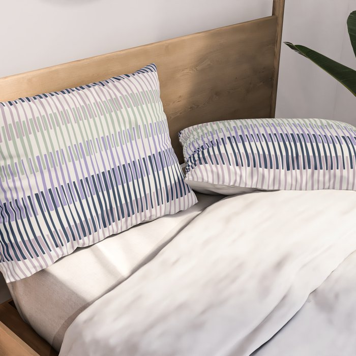 Block print geometrics stripes lilac blue Pillow Sham Gallery Image 2