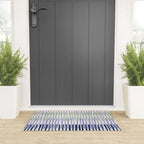 Block print geometrics stripes lilac blue Welcome Mat Gallery Image 3
