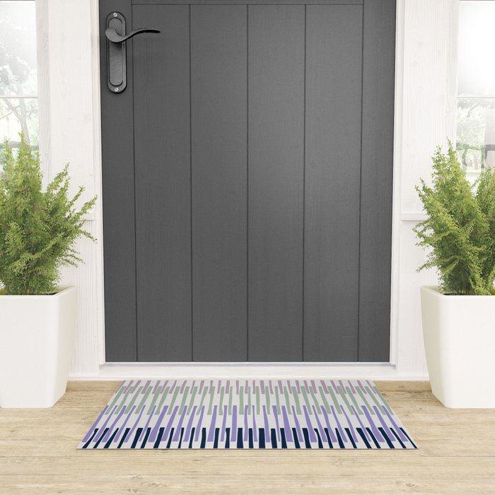 Block print geometrics stripes lilac blue Welcome Mat Gallery Image 3