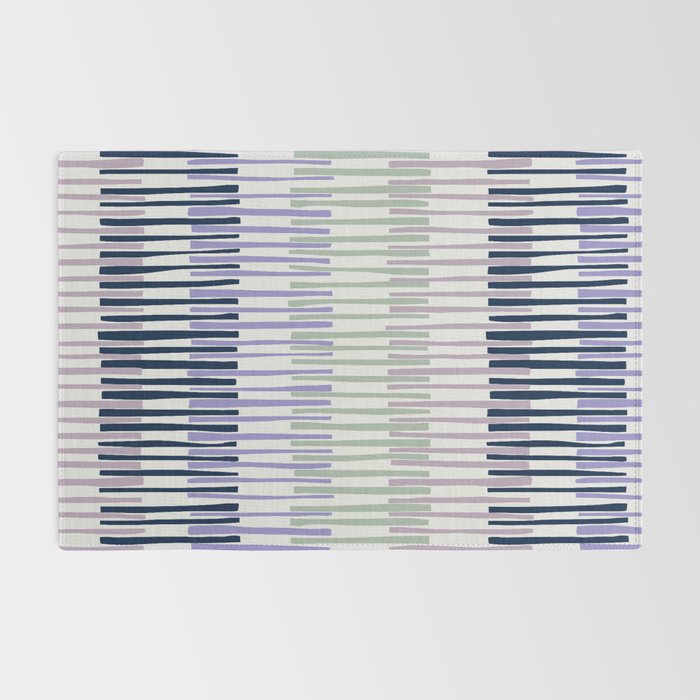 Block print geometrics stripes lilac blue Rug Gallery Image 2