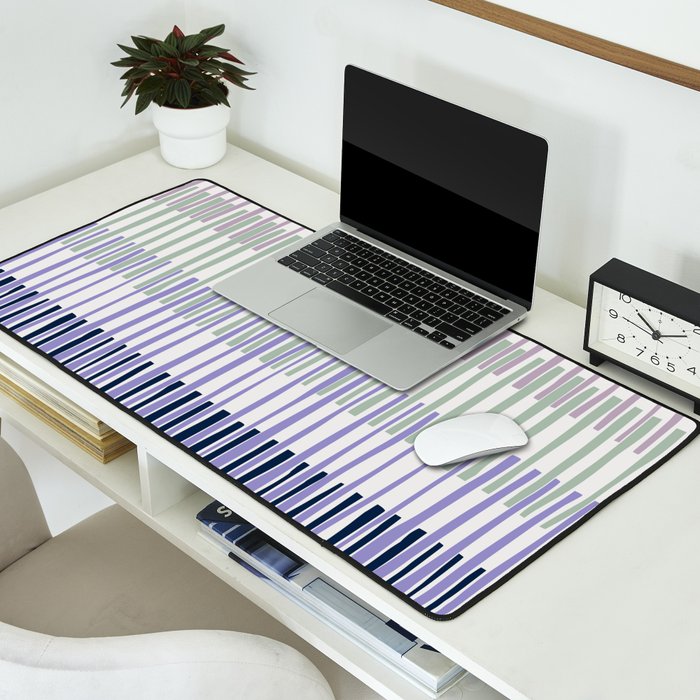Block print geometrics stripes lilac blue Desk Mat Gallery Image 2
