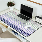 Block print geometrics stripes lilac blue Desk Mat Gallery Image 2