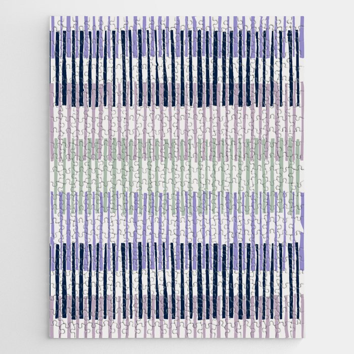 Block print geometrics stripes lilac blue Jigsaw Puzzle Gallery Image 1