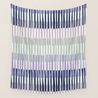 Block print geometrics stripes lilac blue Wall Tapestry Gallery Image 4