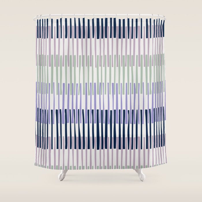 Block print geometrics stripes lilac blue Shower Curtain Gallery Image 1