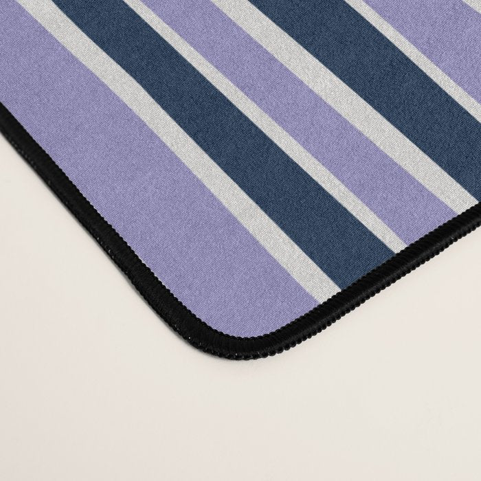 Block print geometrics stripes lilac blue Desk Mat Gallery Image 4