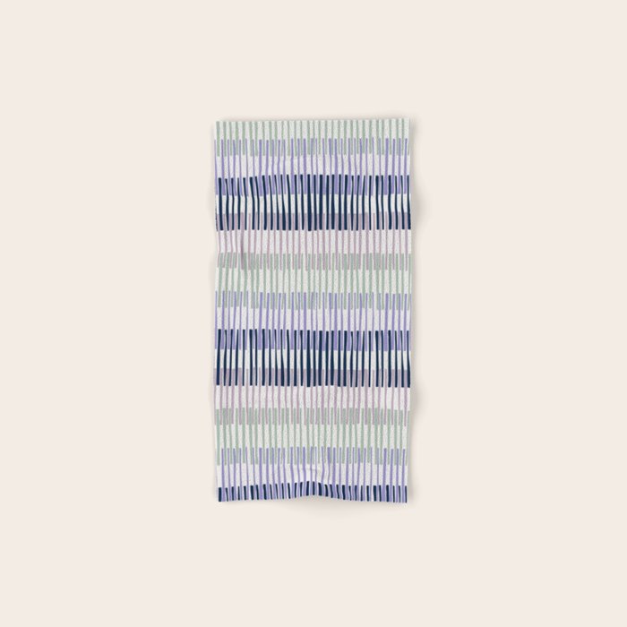Block print geometrics stripes lilac blue Bath Towel Gallery Image 1