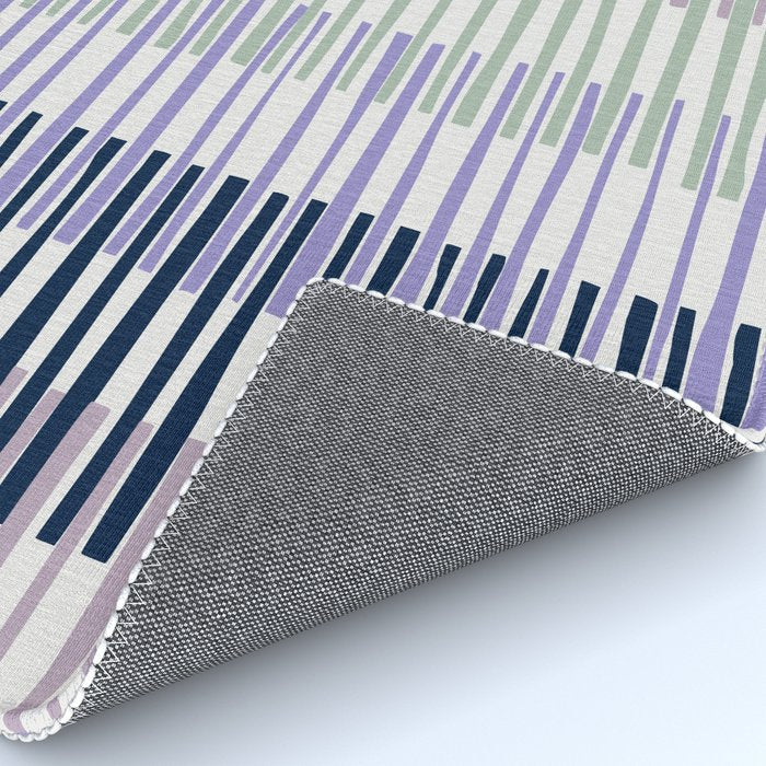 Block print geometrics stripes lilac blue Rug Gallery Image 4