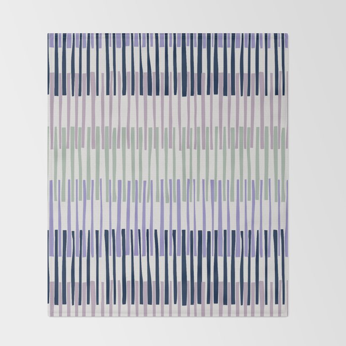 Block print geometrics stripes lilac blue Throw Blanket Gallery Image 2