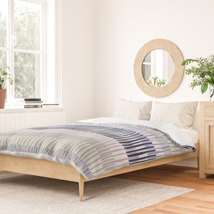 Block print geometrics stripes lilac blue Duvet Cover Gallery Image 2