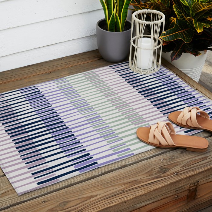 Block print geometrics stripes lilac blue Outdoor Rug Gallery Image 2