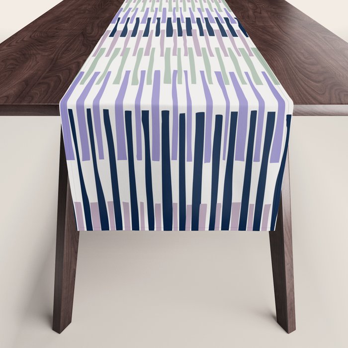Block print geometrics stripes lilac blue Table Runner Gallery Image 1