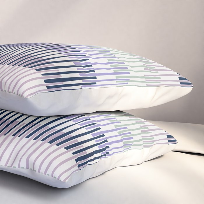 Block print geometrics stripes lilac blue Pillow Sham Gallery Image 3
