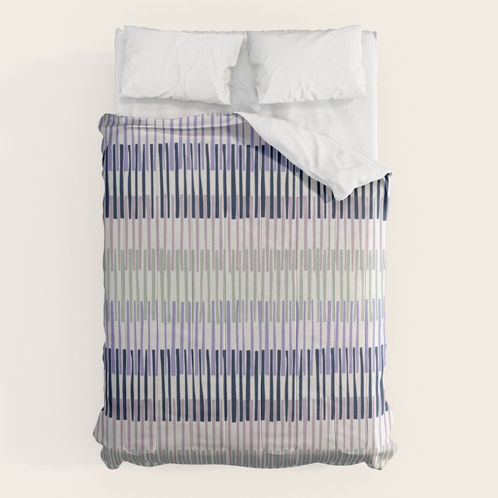 Block print geometrics stripes lilac blue Comforter Gallery Image 6