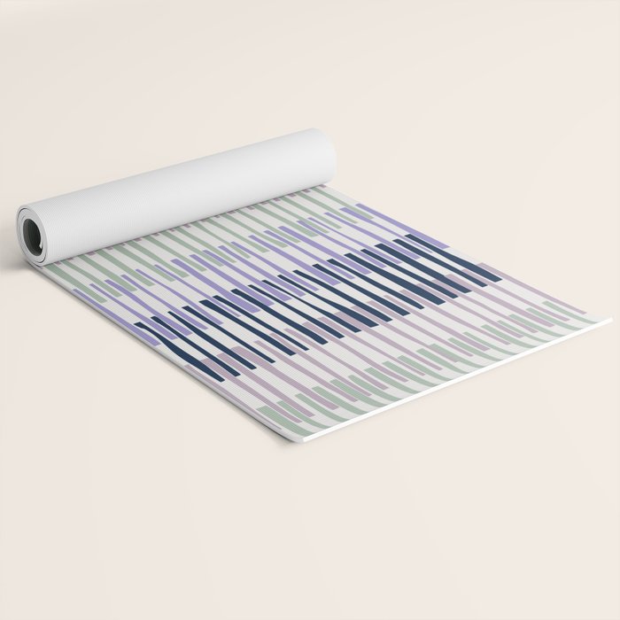 Block print geometrics stripes lilac blue Yoga Mat Gallery Image 2