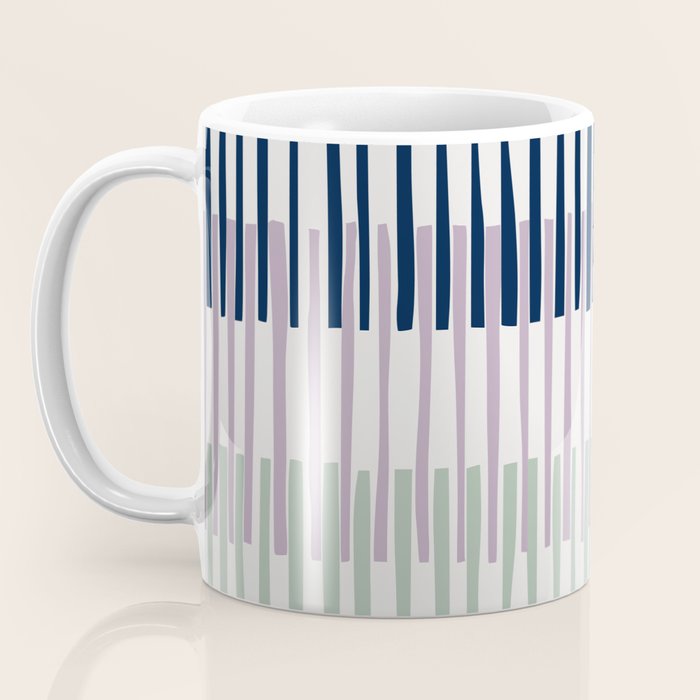 Block print geometrics stripes lilac blue Coffee Mug Gallery Image 3