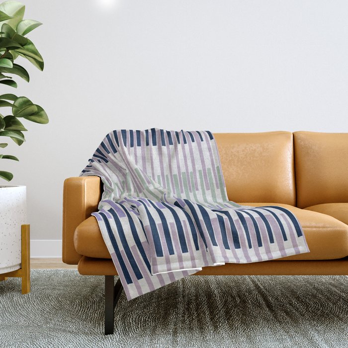 Block print geometrics stripes lilac blue Throw Blanket Gallery Image 1