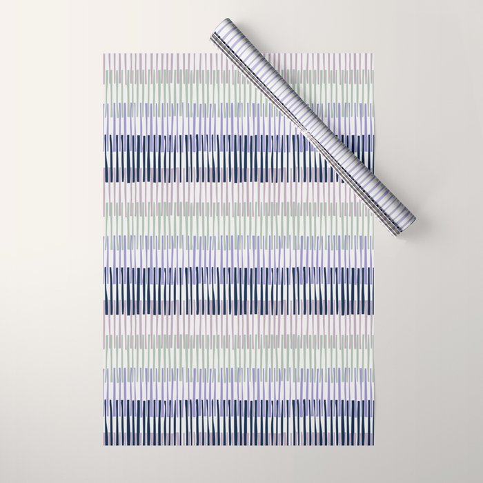 Block print geometrics stripes lilac blue Wrapping Paper Gallery Image 1