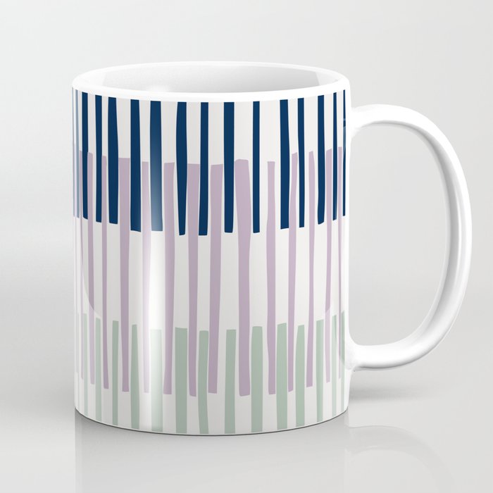 Block print geometrics stripes lilac blue Coffee Mug Gallery Image 1