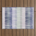 Block print geometrics stripes lilac blue Outdoor Rug Gallery Image 1