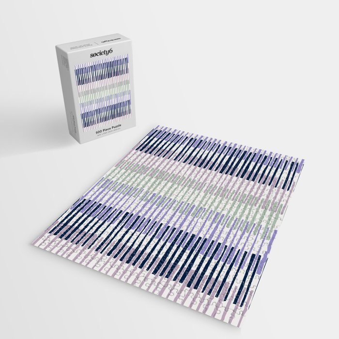 Block print geometrics stripes lilac blue Jigsaw Puzzle Gallery Image 2