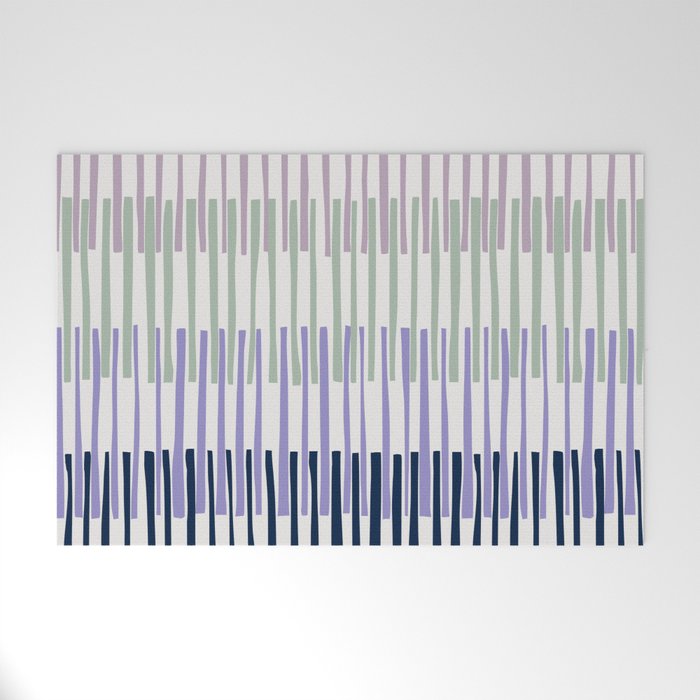 Block print geometrics stripes lilac blue Welcome Mat Gallery Image 1