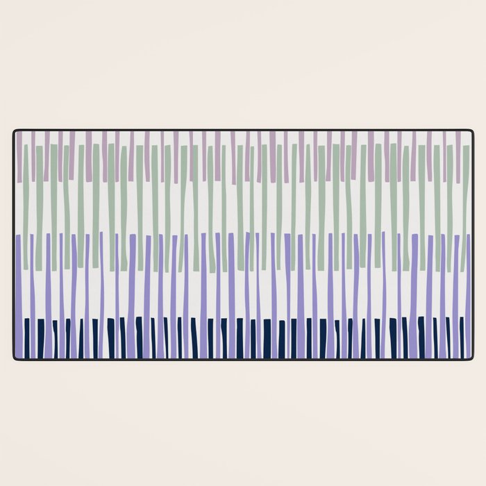 Block print geometrics stripes lilac blue Desk Mat Gallery Image 3
