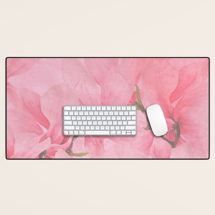 Blush pink green watercolor orchids flowers  Desk Mat Gallery Image 1