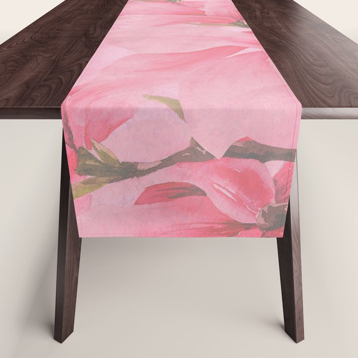 Blush pink green watercolor orchids flowers  Table Runner Gallery Image 1