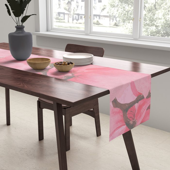 Blush pink green watercolor orchids flowers  Table Runner Gallery Image 2