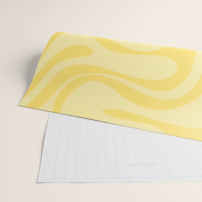 Retro Liquid Swirl Contemporary Abstract Pattern 2 in Double Butter Yellow Wrapping Paper Gallery Image 2
