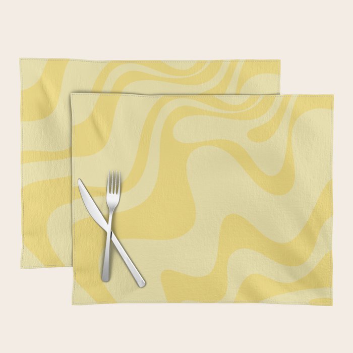 Retro Liquid Swirl Contemporary Abstract Pattern 2 in Double Butter Yellow Placemat Gallery Image 1