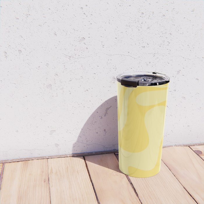 Retro Liquid Swirl Contemporary Abstract Pattern 2 in Double Butter Yellow Travel Mug Gallery Image 4