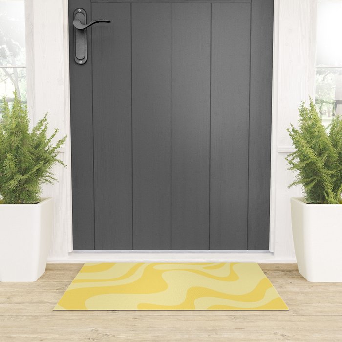 Retro Liquid Swirl Contemporary Abstract Pattern 2 in Double Butter Yellow Welcome Mat Gallery Image 3