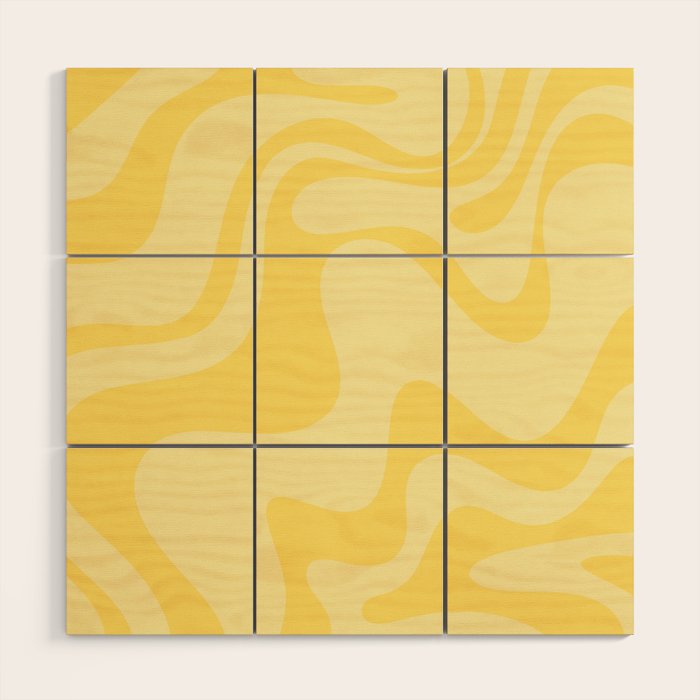 Retro Liquid Swirl Contemporary Abstract Pattern 2 in Double Butter Yellow Wood Wall Art Gallery Image 1