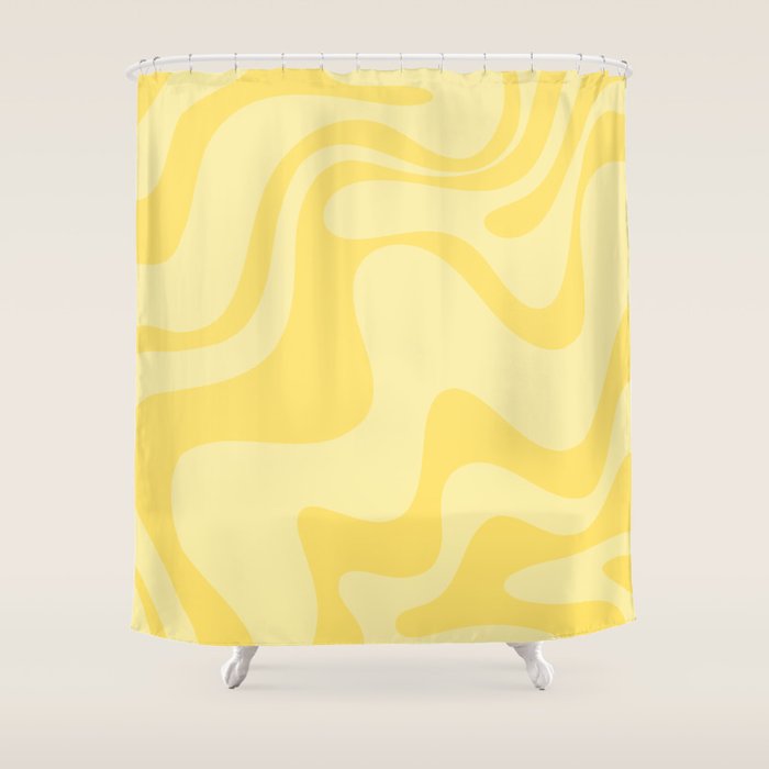Retro Liquid Swirl Contemporary Abstract Pattern 2 in Double Butter Yellow Shower Curtain Gallery Image 1