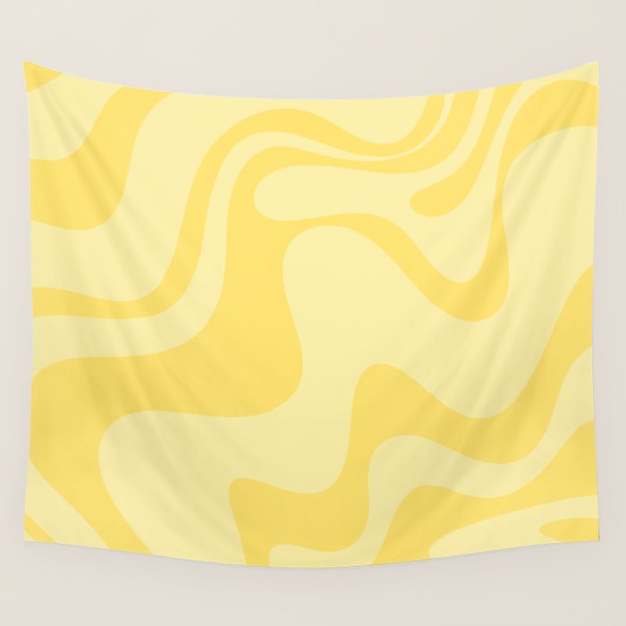 Retro Liquid Swirl Contemporary Abstract Pattern 2 in Double Butter Yellow Wall Tapestry Gallery Image 4