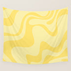 Retro Liquid Swirl Contemporary Abstract Pattern 2 in Double Butter Yellow Wall Tapestry Gallery Image 4