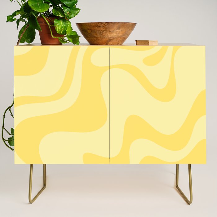 Retro Liquid Swirl Contemporary Abstract Pattern 2 in Double Butter Yellow Credenza Gallery Image 1