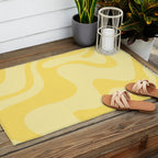 Retro Liquid Swirl Contemporary Abstract Pattern 2 in Double Butter Yellow Outdoor Rug Gallery Image 2