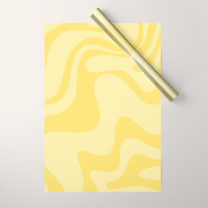 Retro Liquid Swirl Contemporary Abstract Pattern 2 in Double Butter Yellow Wrapping Paper Gallery Image 1