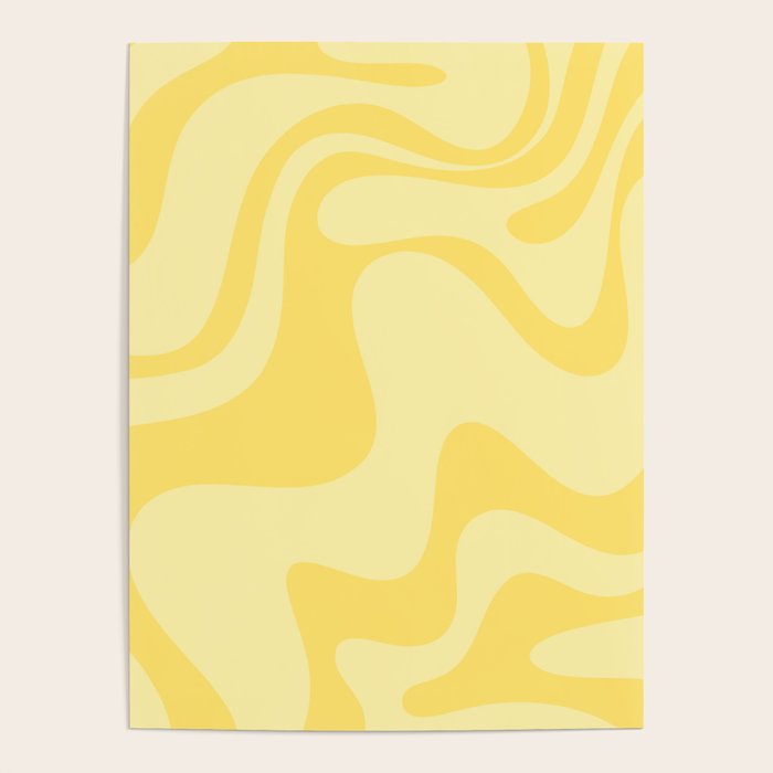 Retro Liquid Swirl Contemporary Abstract Pattern 2 in Double Butter Yellow Poster Gallery Image 4