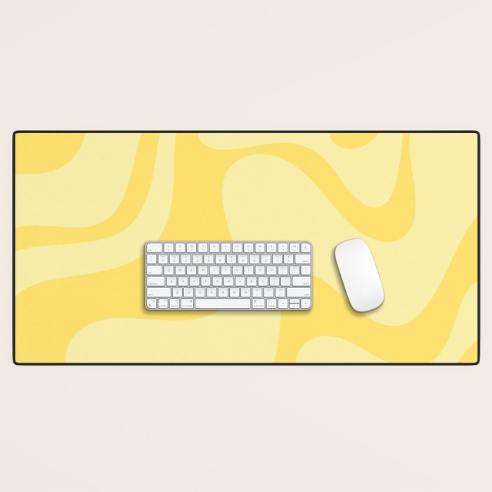 Retro Liquid Swirl Contemporary Abstract Pattern 2 in Double Butter Yellow Desk Mat Gallery Image 1