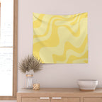 Retro Liquid Swirl Contemporary Abstract Pattern 2 in Double Butter Yellow Wall Tapestry Gallery Image 2