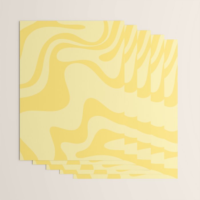 Retro Liquid Swirl Contemporary Abstract Pattern 2 in Double Butter Yellow Wrapping Paper Gallery Image 3