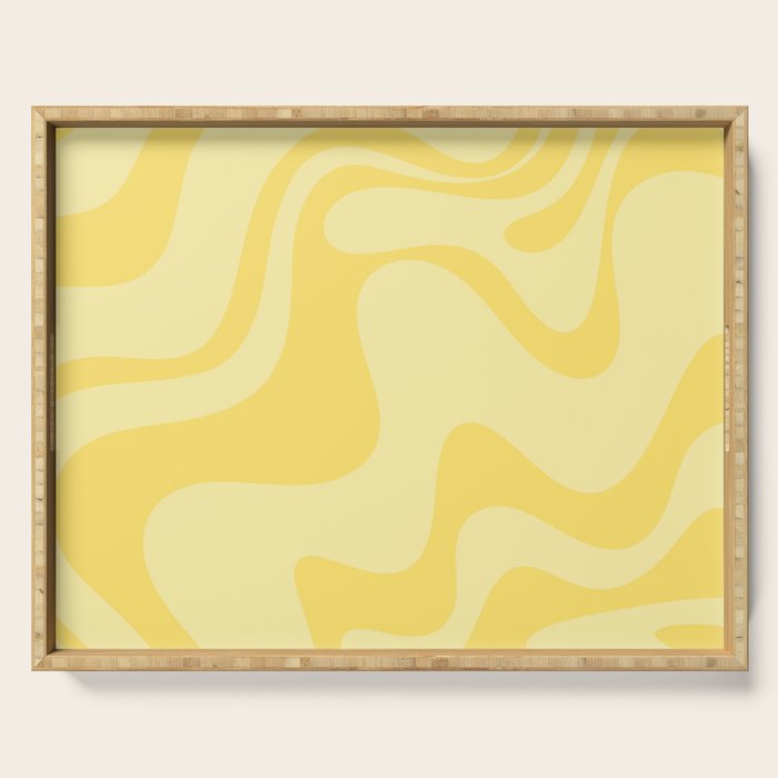 Retro Liquid Swirl Contemporary Abstract Pattern 2 in Double Butter Yellow Serving Tray Gallery Image 1