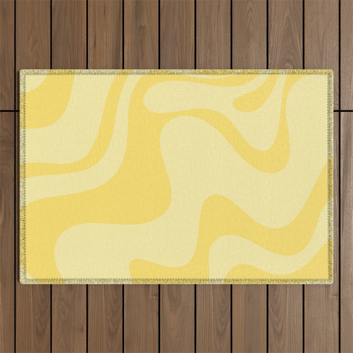 Retro Liquid Swirl Contemporary Abstract Pattern 2 in Double Butter Yellow Outdoor Rug Gallery Image 1