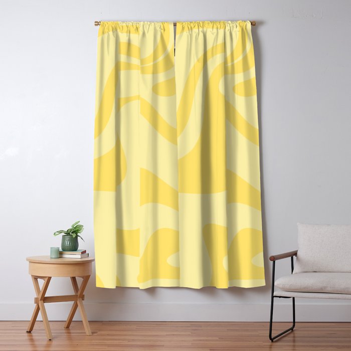 Retro Liquid Swirl Contemporary Abstract Pattern 2 in Double Butter Yellow Window Curtain Gallery Image 1
