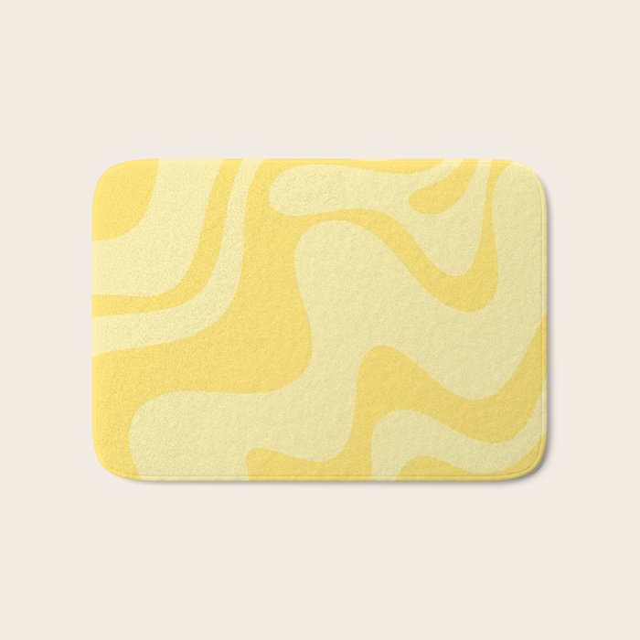 Retro Liquid Swirl Contemporary Abstract Pattern 2 in Double Butter Yellow Bath Mat Gallery Image 1