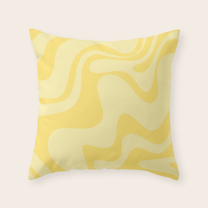 Retro Liquid Swirl Contemporary Abstract Pattern 2 in Double Butter Yellow Throw Pillow Gallery Image 1